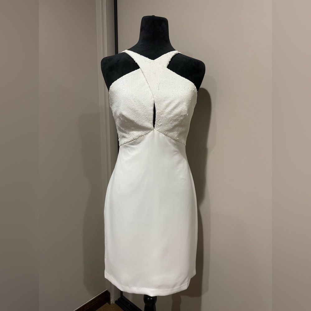 Halston Heritage White Sequin Mini Dress